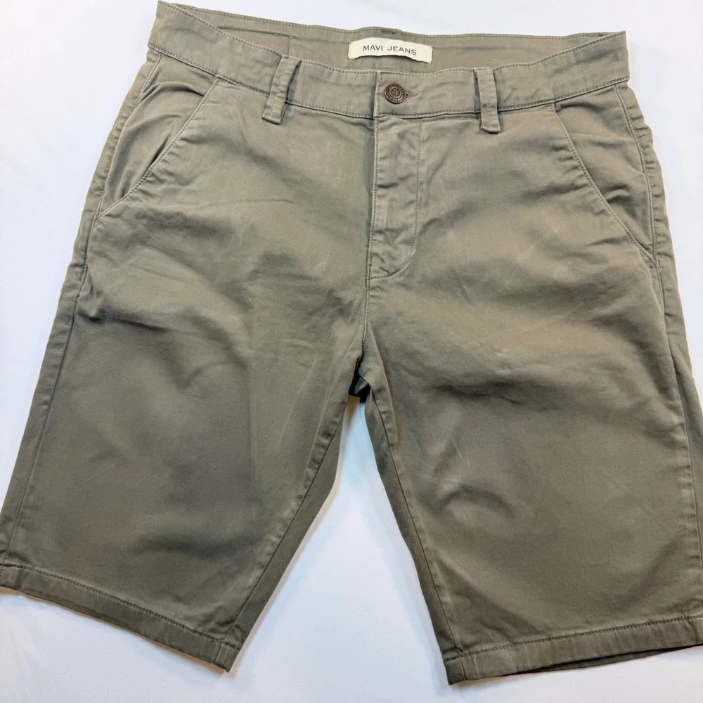 Mavi Jacob Shorts Mens 32 Olive Green Chino Stretch Casual Flat Front 11in